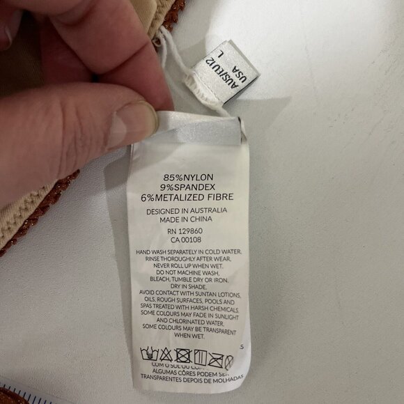 Rhythm Australia-Made Metallic & Brown Bikini Halter Top Women's Size L - Picture 9 of 13